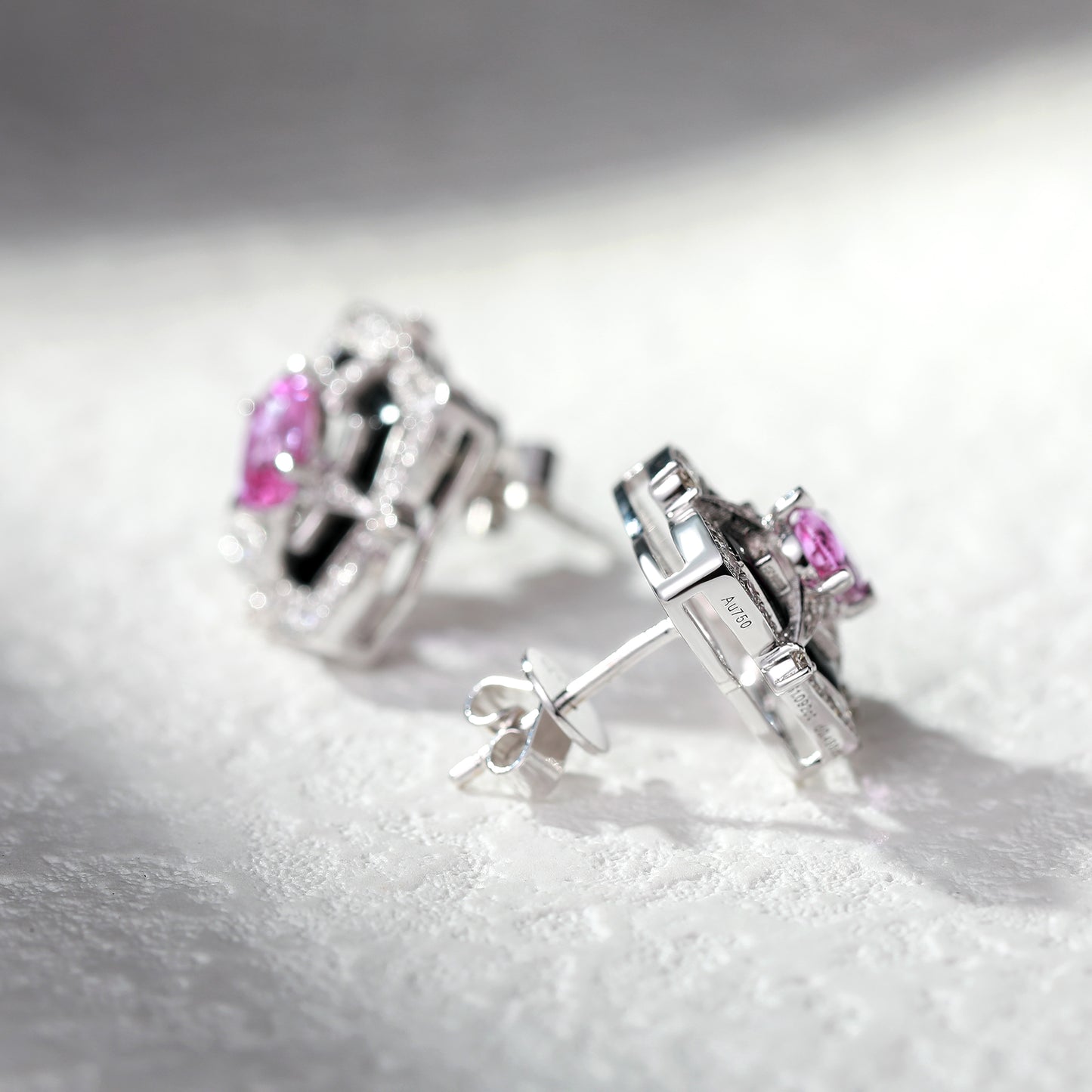 18K Gold Pink Sapphire Earrings with Diamond
