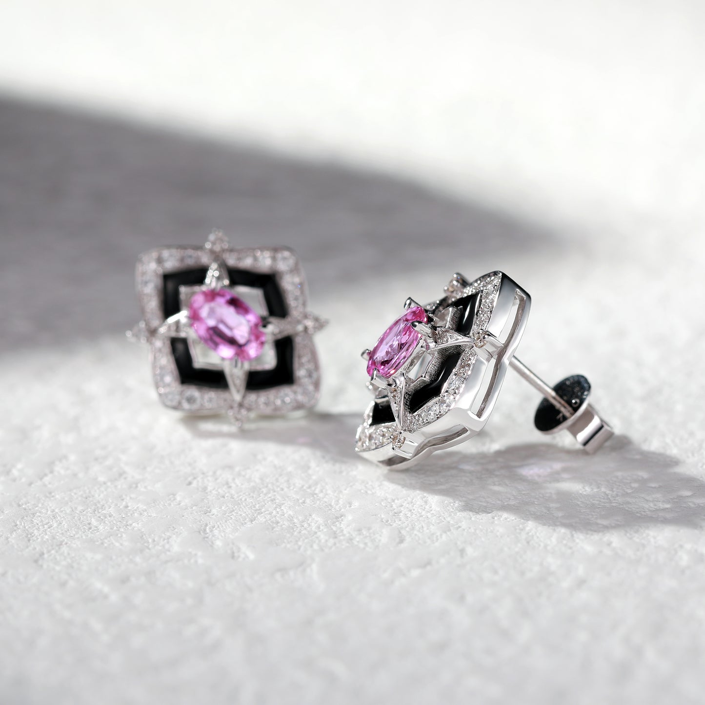 18K Gold Pink Sapphire Earrings with Diamond