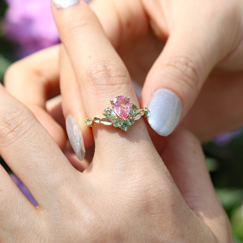 Pink Sapphire with Tourmaline Ring