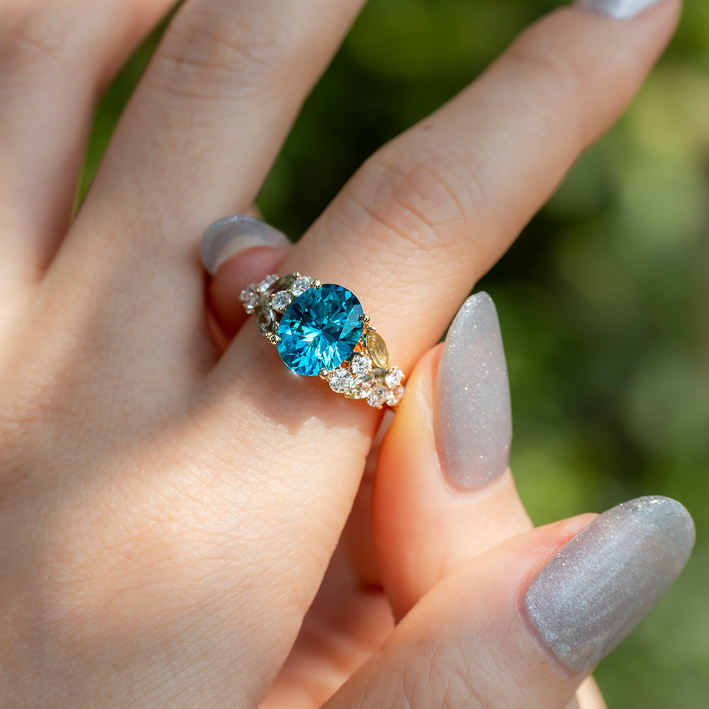 Oval Santa Maria Moissanite Ring