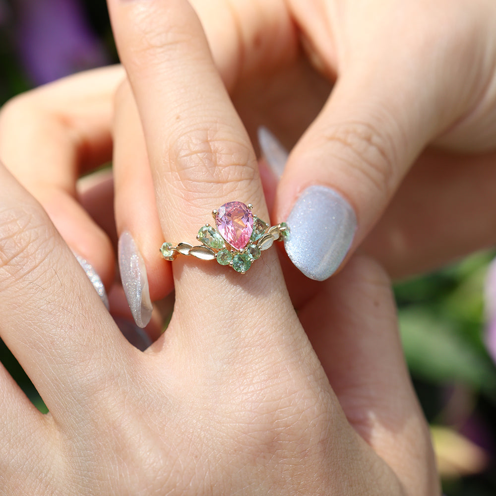 Pink Sapphire with Tourmaline Ring