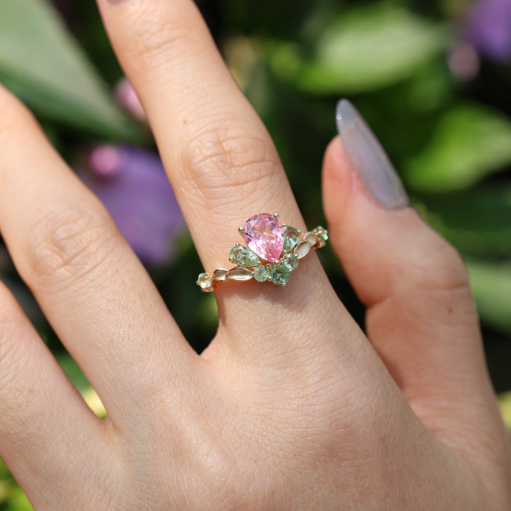 Pink Sapphire with Tourmaline Ring