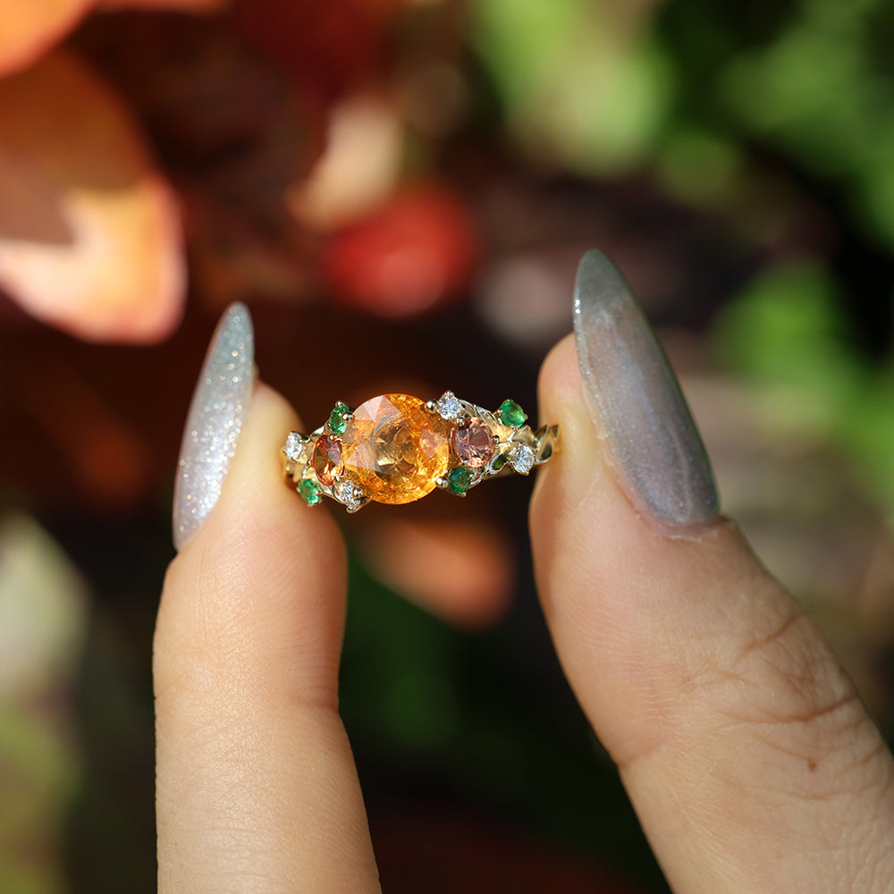 Oval Fanta Garnet with Tourmaline Ring