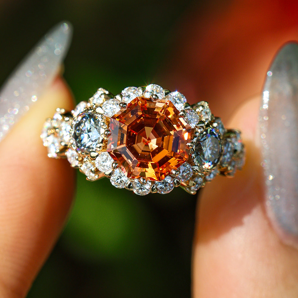 Octagonal Fanta Moissanite Ring