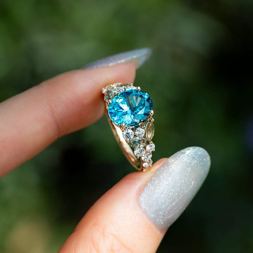 Oval Santa Maria Moissanite Ring