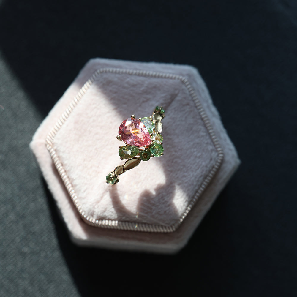 Pink Sapphire with Tourmaline Ring