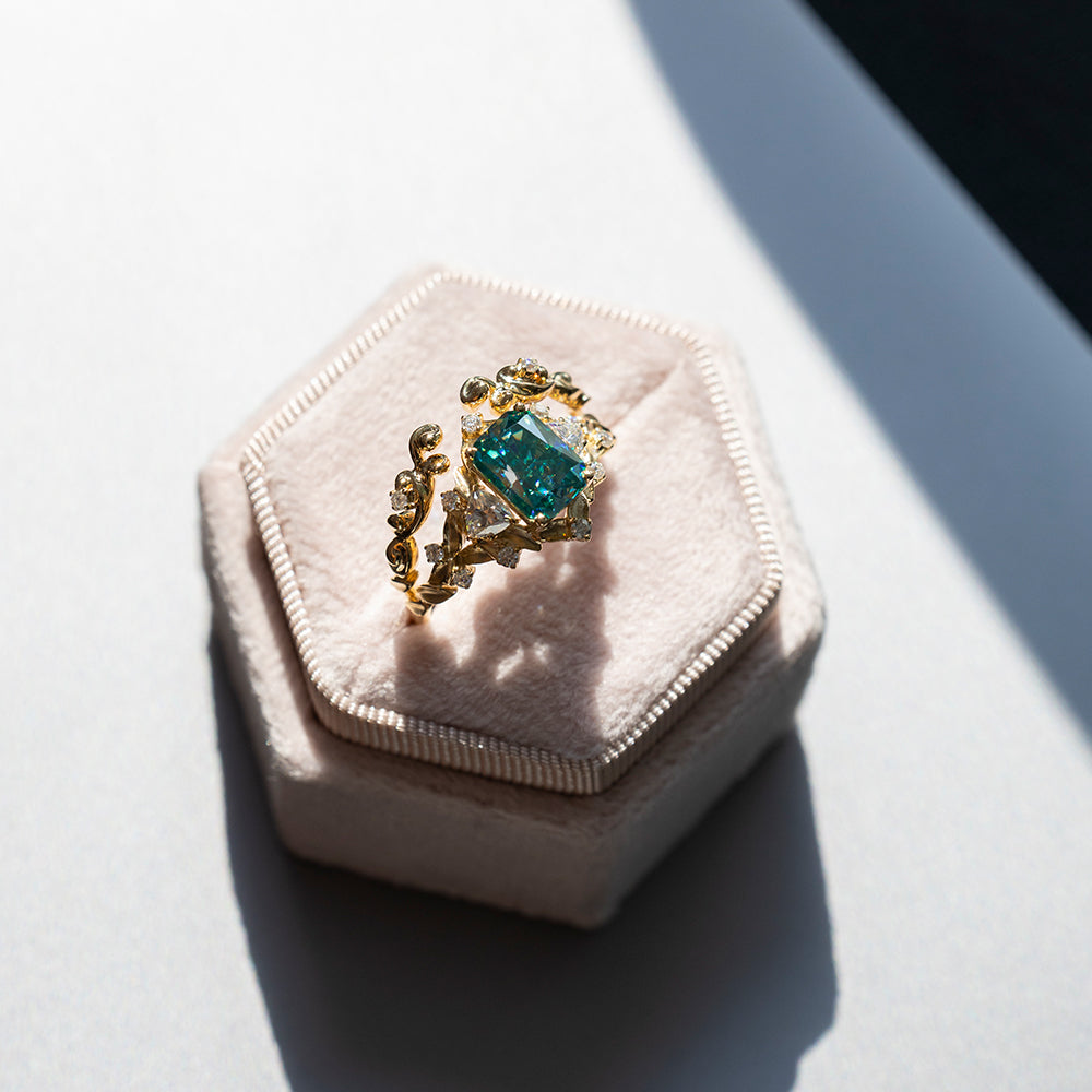 Teal Blue Moissanite Stacking Ring Set