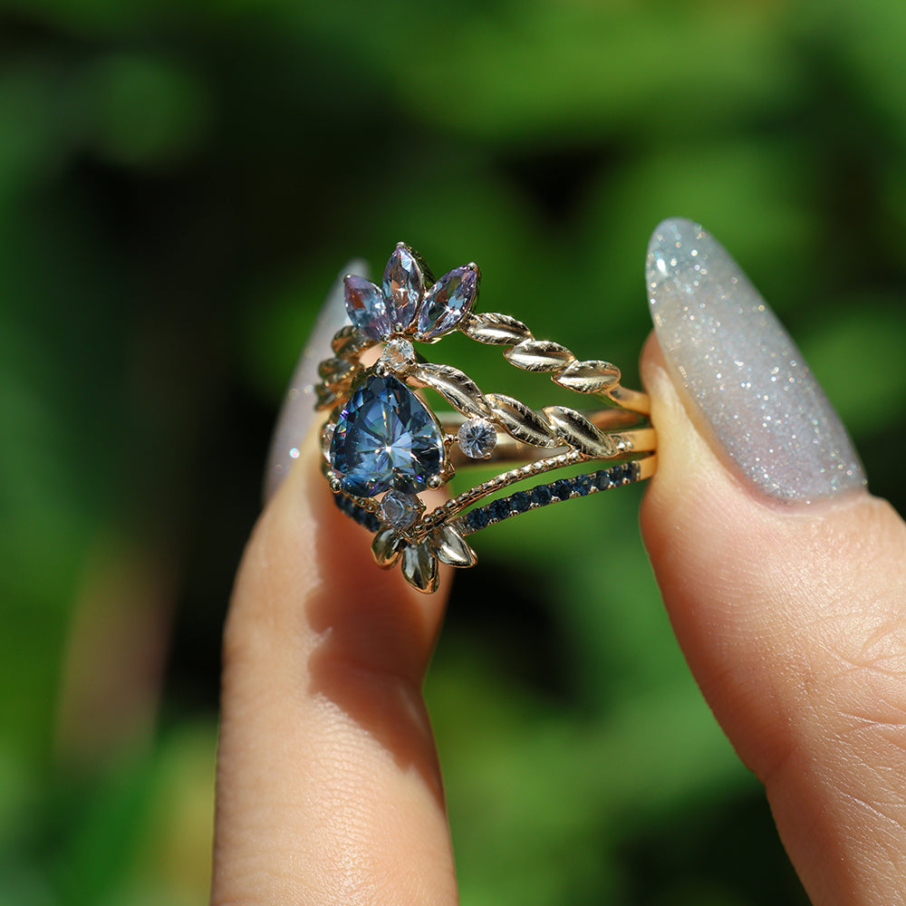 Heart Gray Moissanite Stacking Ring set