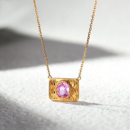 18K Gold Pink Sapphire Necklace