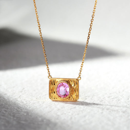 18K Gold Pink Sapphire Necklace