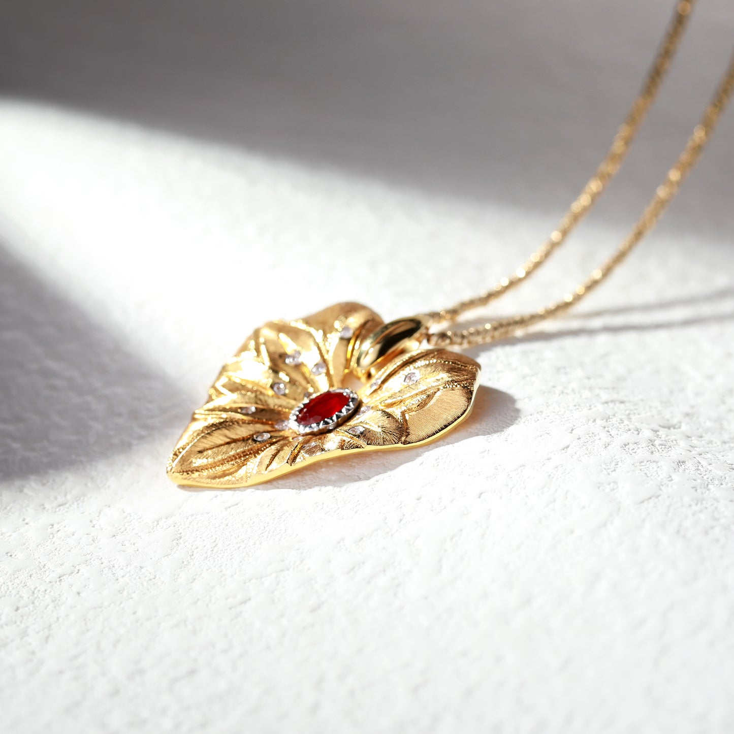 18K Gold Pigeon Blood Red Ruby Necklace