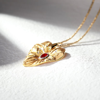 18K Gold Pigeon Blood Red Ruby Necklace