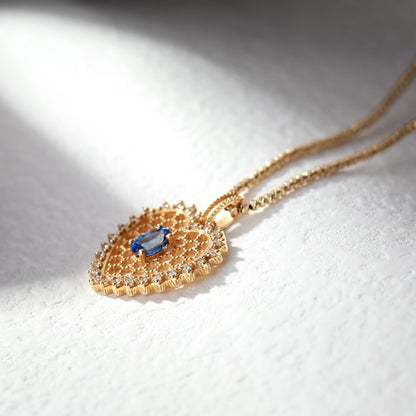 18K Gold Cornflower Blue Sapphire Pendant Necklace with Diamond