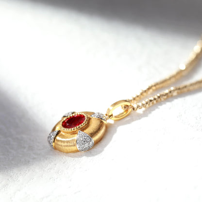 18K Gold Pigeon Blood Ruby Pendant Necklace