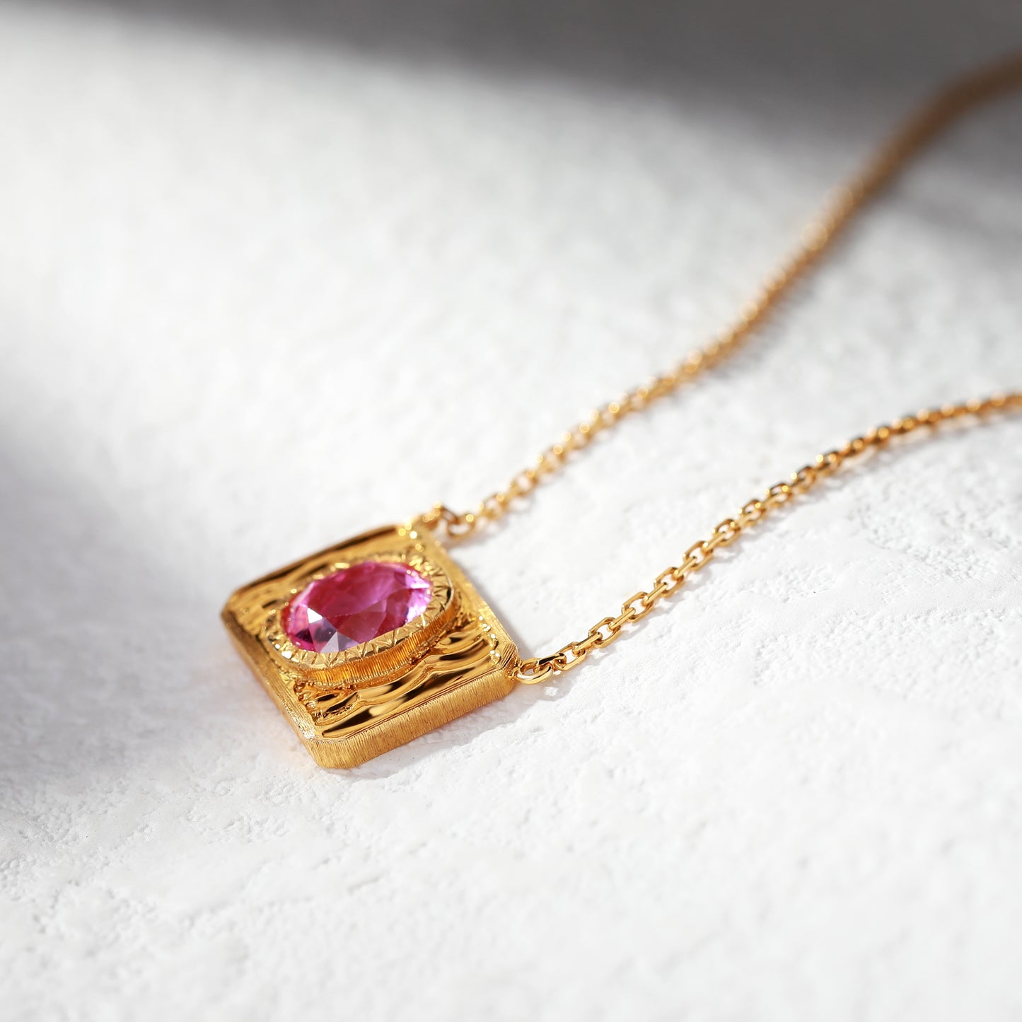 18K Gold Pink Sapphire Necklace