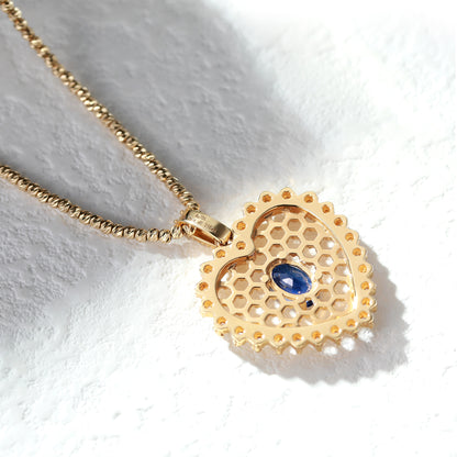 18K Gold Cornflower Blue Sapphire Pendant Necklace with Diamond