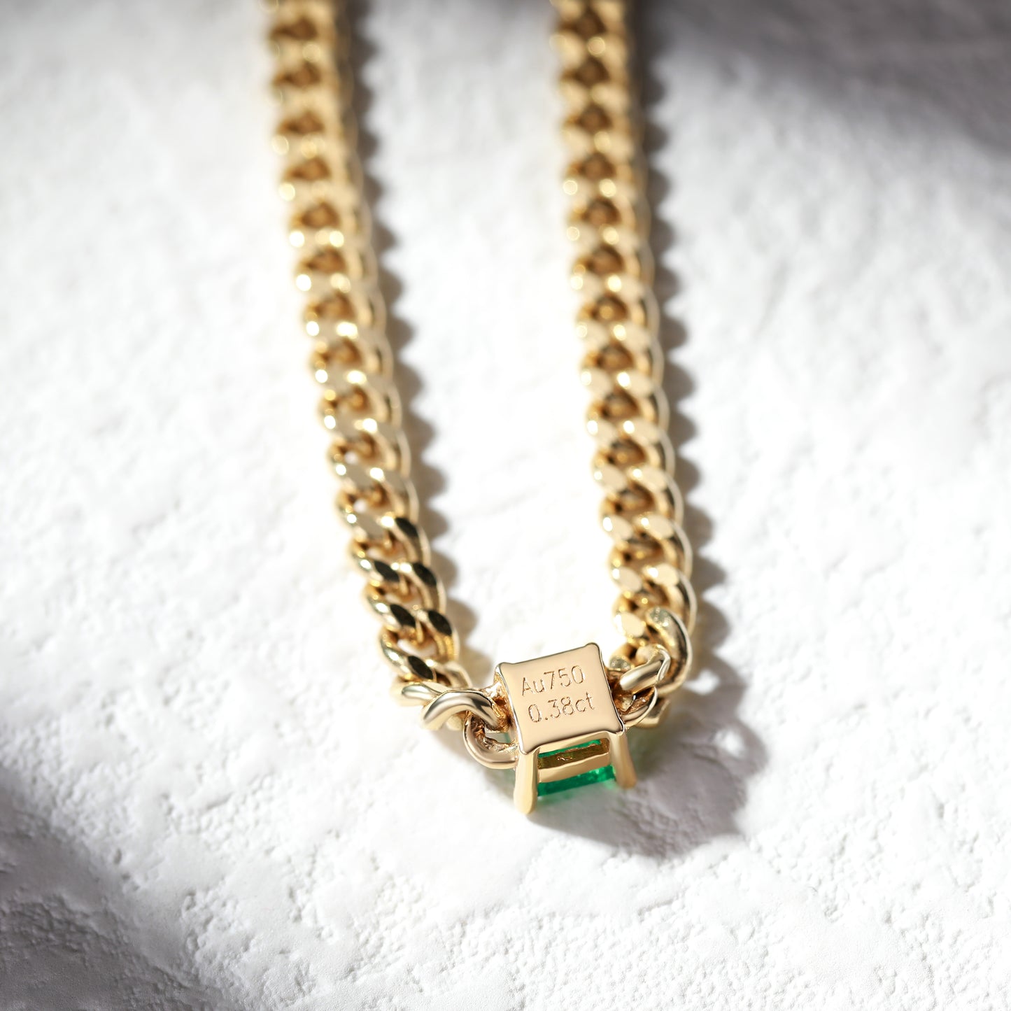 18K Cuba Chain Emerald Necklace