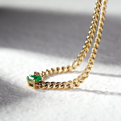 18K Cuba Chain Emerald Necklace