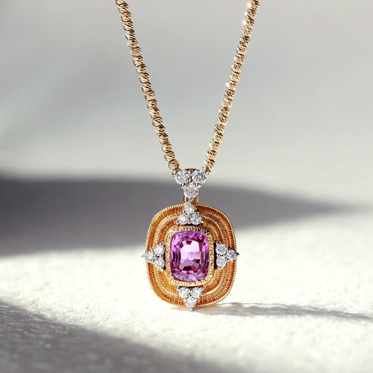 18K Gold Pink Sapphire Pendant Necklace