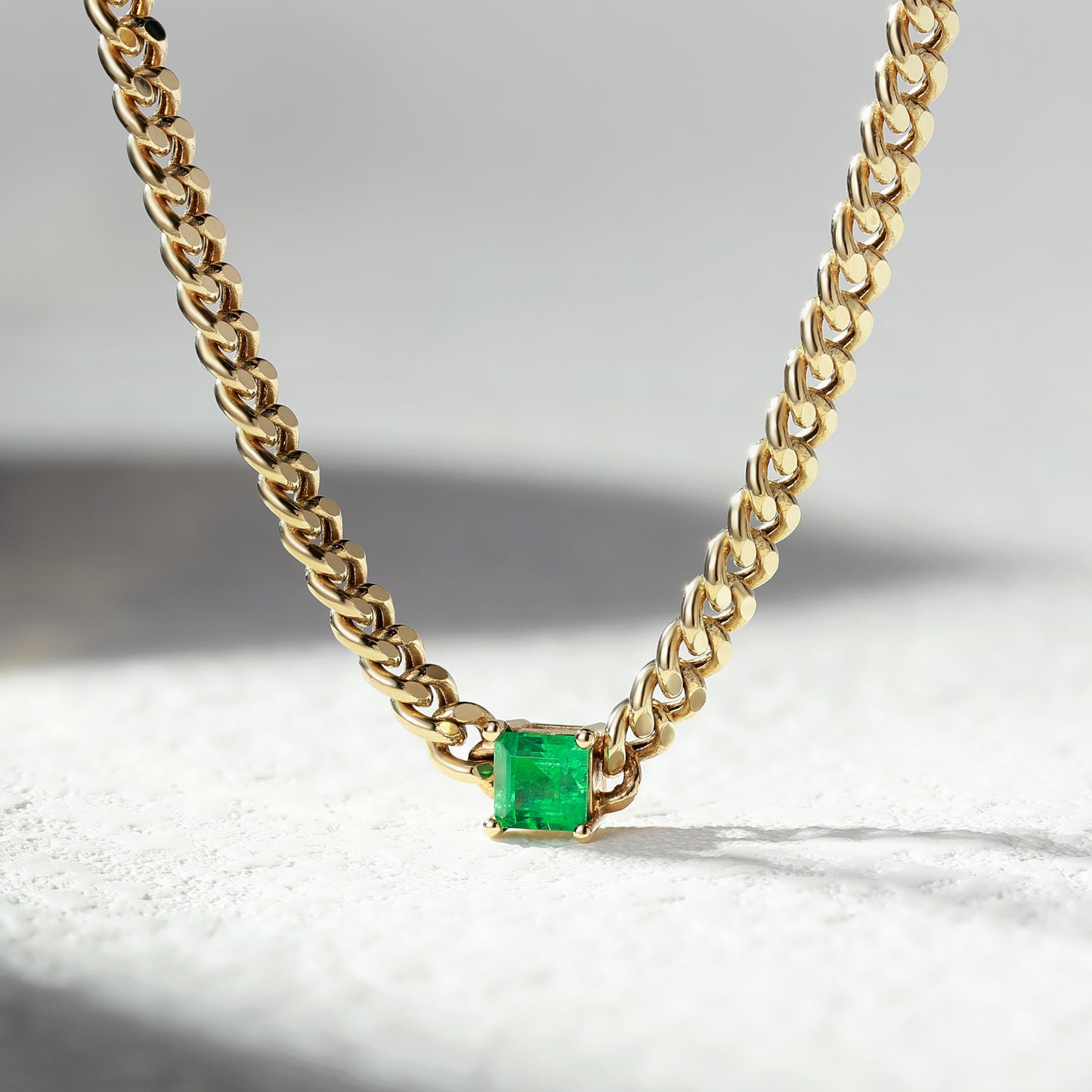 18K Cuba Chain Emerald Necklace