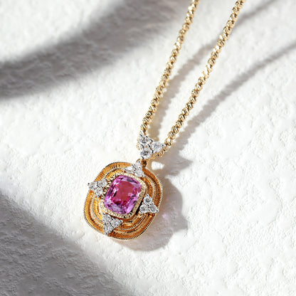 18K Gold Pink Sapphire Pendant Necklace