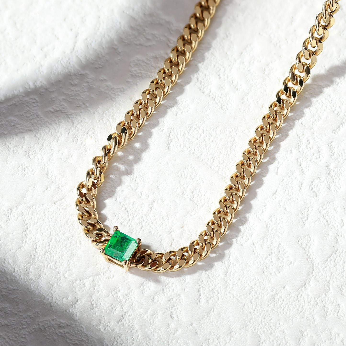 18K Cuba Chain Emerald Necklace