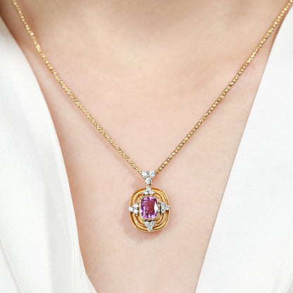 18K Gold Pink Sapphire Pendant Necklace