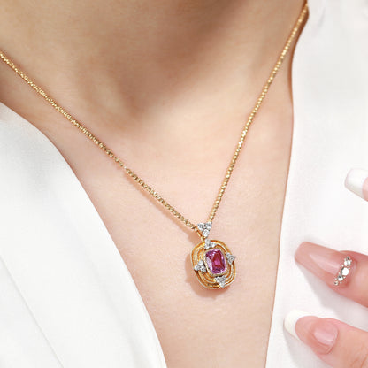 18K Gold Pink Sapphire Pendant Necklace