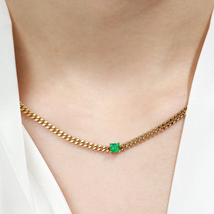 18K Cuba Chain Emerald Necklace