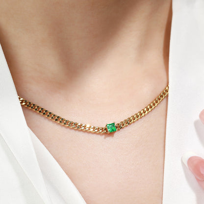 18K Cuba Chain Emerald Necklace