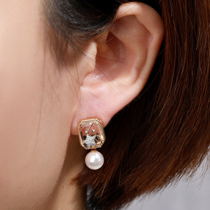 18K Gold Pearl Earrings with Diamond