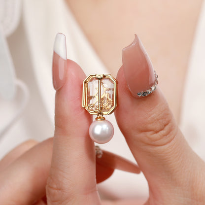 18K Gold Pearl Earrings with Diamond