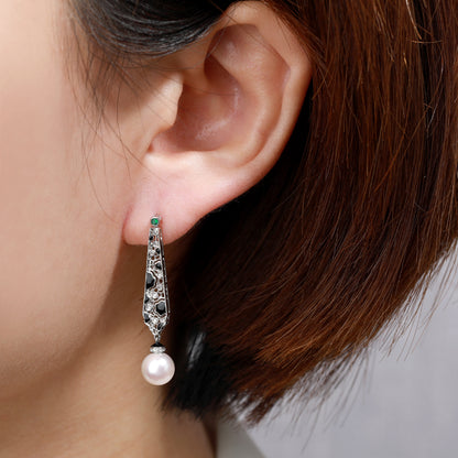 18K Gold Pearl Earrings with Diamond