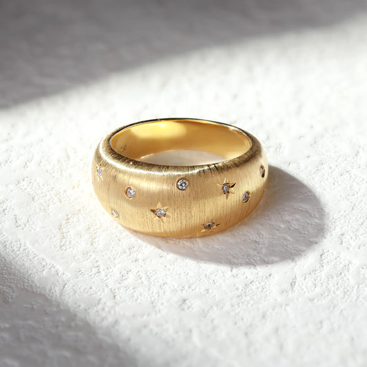 18K Gold Brushed Gold ring with diamond