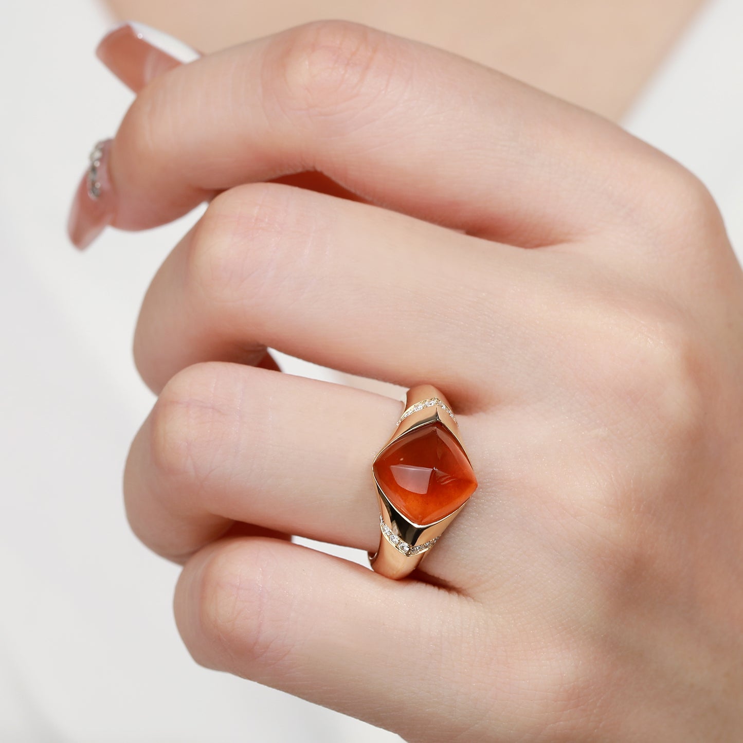 18K Gold Natural Fanta Orange Garnet Ring