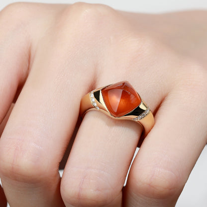 18K Gold Natural Fanta Orange Garnet Ring