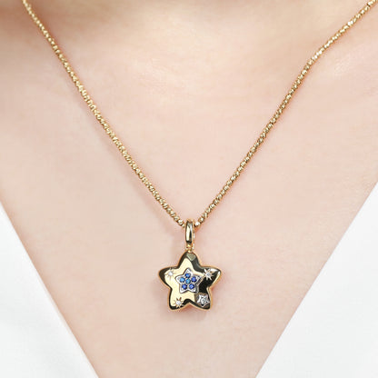 18K Gold Star-shaped Sapphire Pendant Necklace