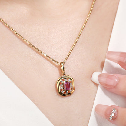 18K Gold Pink Sapphire Pendant Necklace