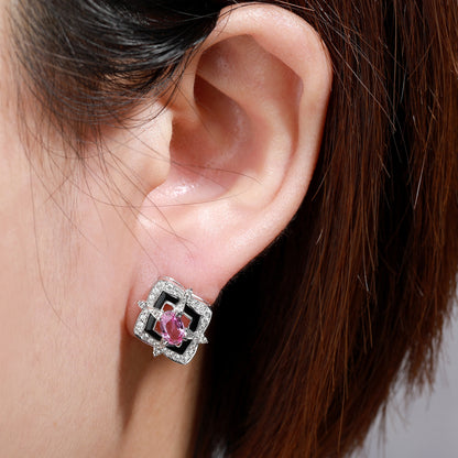 18K Gold Pink Sapphire Earrings with Diamond