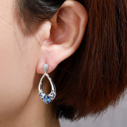 18K Gold Royal Blue Sapphire Earrings with Diamond