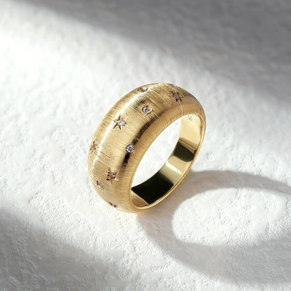 18K Gold Brushed Gold ring with diamond