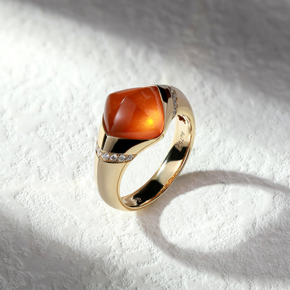 18K Gold Natural Fanta Orange Garnet Ring