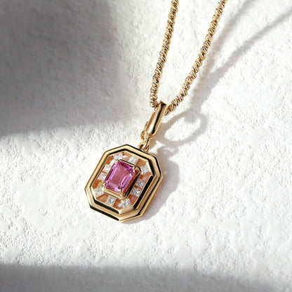 18K Gold Pink Sapphire Pendant Necklace