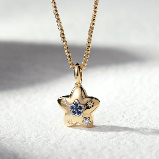 18K Gold Star-shaped Sapphire Pendant Necklace