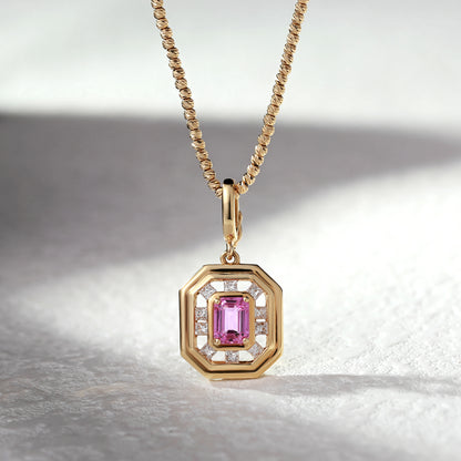 18K Gold Pink Sapphire Pendant Necklace