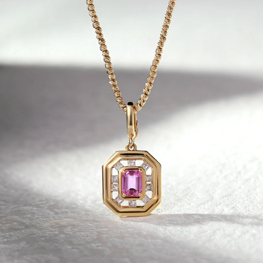 18K Gold Pink Sapphire Pendant Necklace