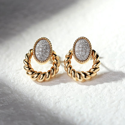 18K Gold Vintage Earrings with Diamond