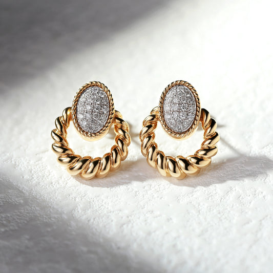 18K Gold Vintage Earrings with Diamond