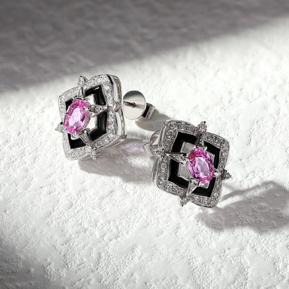 18K Gold Pink Sapphire Earrings with Diamond