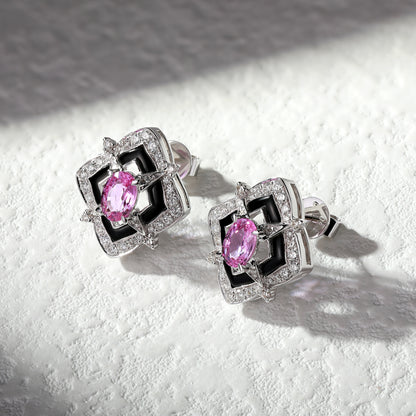 18K Gold Pink Sapphire Earrings with Diamond